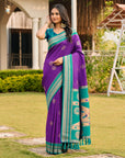 Purple Soft Ikkal Silk Zari Woven Kolam Pattern Saree with Paithani Pallu