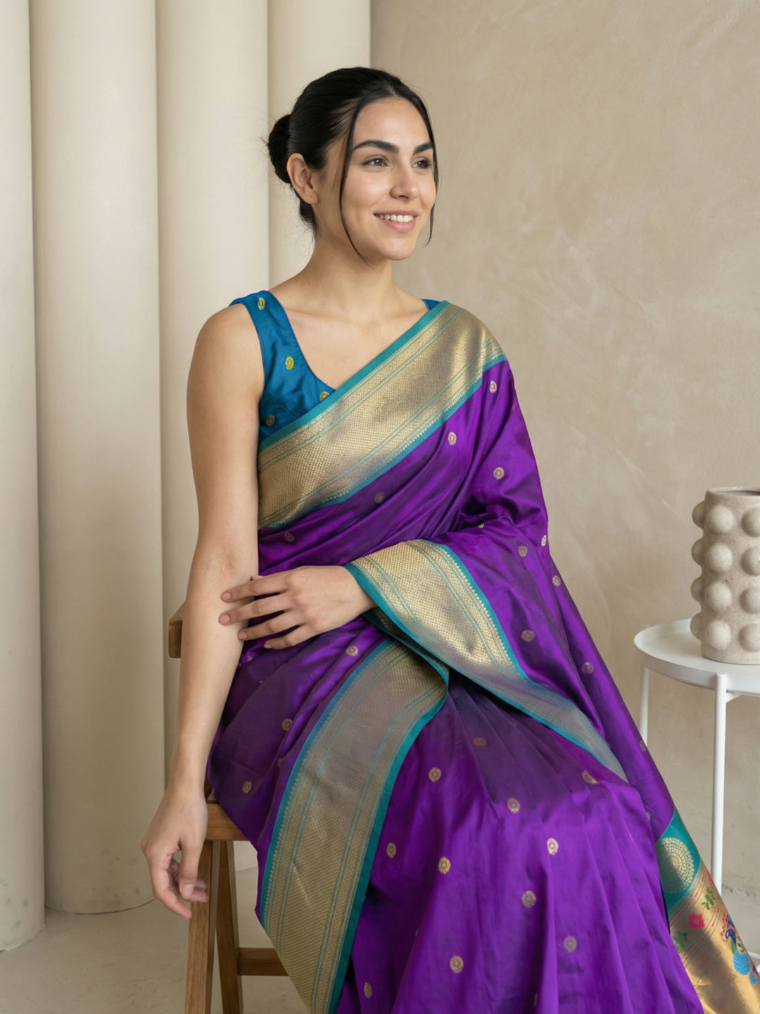 Purple Soft Paithani Silk Zari Woven Saree with Peacock Pallu