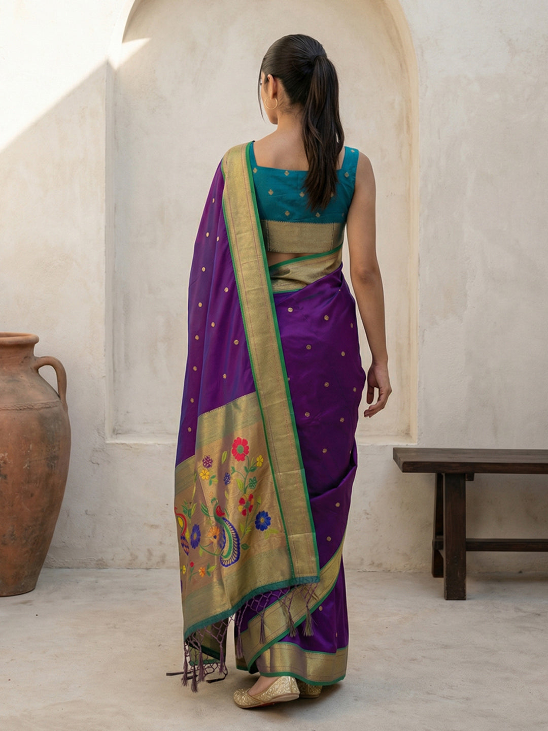 Purple Soft Traditional Paithani Silk Zari Woven Peacock Pattern Saree