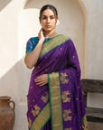 Purple Soft Traditional Paithani Silk Zari Woven Peacock Pattern Saree