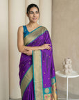 Purple Soft Paithani Silk Zari Woven Saree with Peacock Pallu