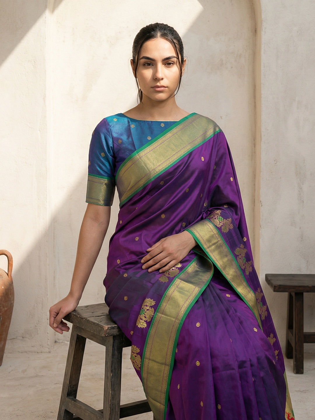 Purple Soft Traditional Paithani Silk Zari Woven Peacock Pattern Saree