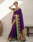 Purple Soft Traditional Paithani Silk Zari Woven Peacock Pattern Saree