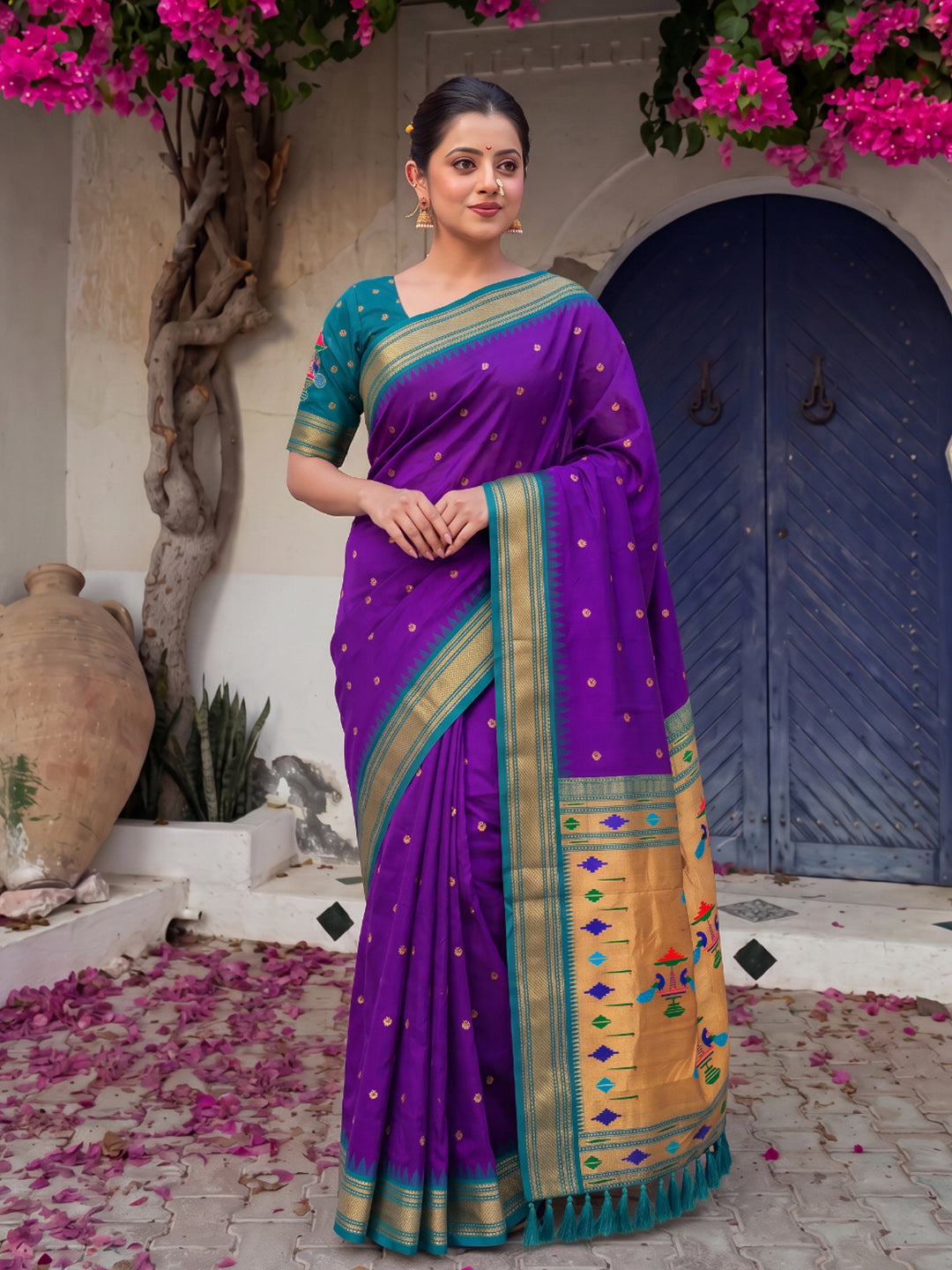 Purple Premium Traditional Maharani Paithani Silk Saree