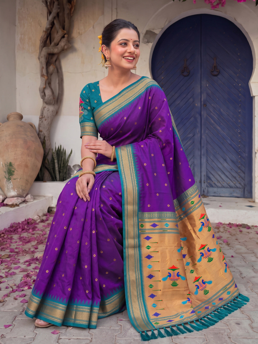 Purple Premium Traditional Maharani Paithani Silk Saree