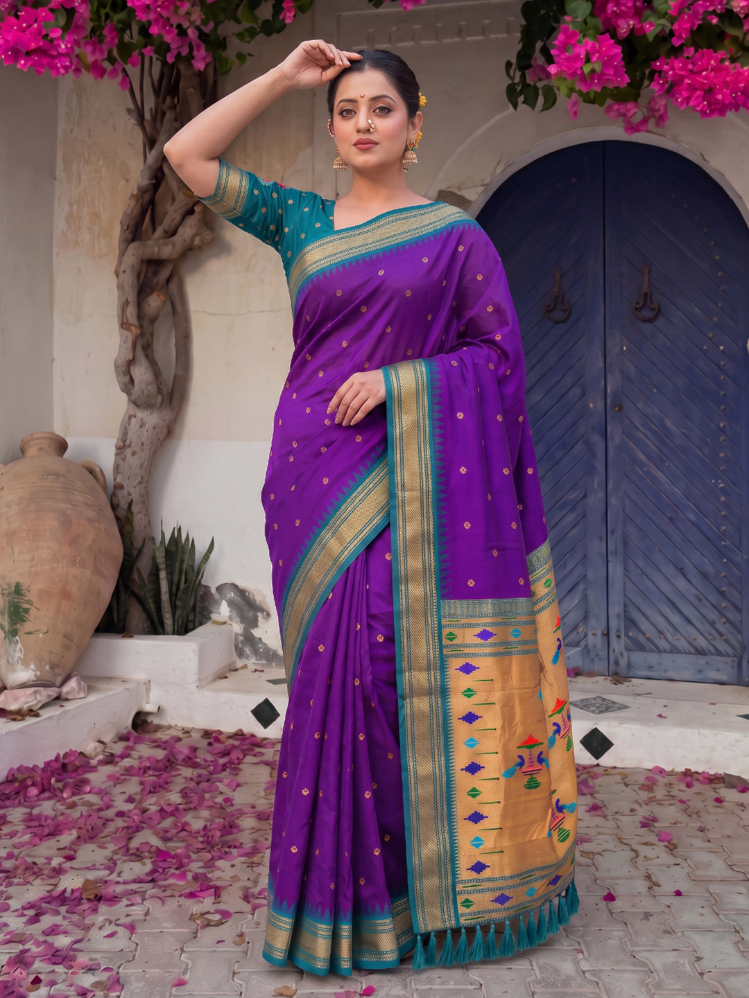 Purple Premium Traditional Maharani Paithani Silk Saree