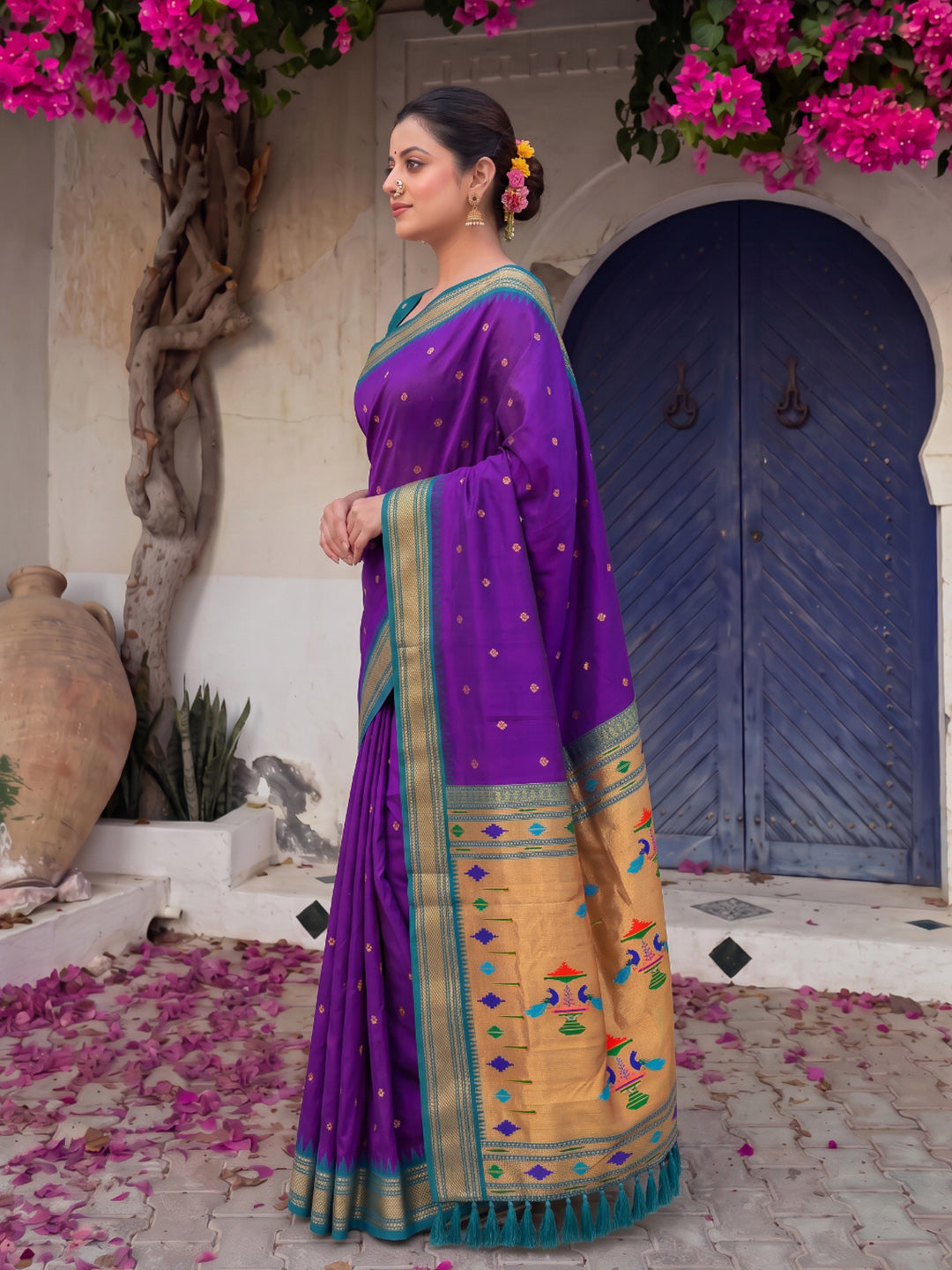 Purple Premium Traditional Maharani Paithani Silk Saree
