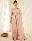 Peach Premium Tissue Silk Saree with Multi Threadwork
