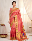Peach Premium Soft Brocade Tissue Paithani Silk Saree