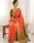 Peach Premium Soft Silk Zari Woven with Ikkat Patola Fusion Saree