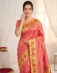 Peach Premium Soft Brocade Tissue Paithani Silk Saree