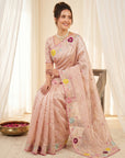 Peach Premium Tissue Silk Saree with Multi Threadwork