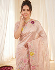Peach Premium Tissue Silk Saree with Multi Threadwork