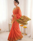 Peach Premium Soft Silk Zari Woven with Ikkat Patola Fusion Saree