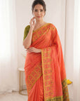 Peach Premium Soft Silk Zari Woven with Ikkat Patola Fusion Saree