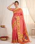 Peach Premium Soft Brocade Tissue Paithani Silk Saree