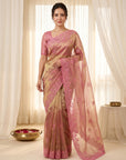 Pink Organza Silk Saree with Sequins Embroidery Work Saree