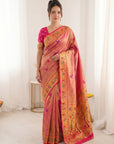 Pink Premium Soft Bamboo Tissue Paithani Silk Saree