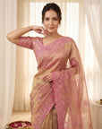 Pink Organza Silk Saree with Sequins Embroidery Work Saree