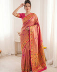 Pink Premium Soft Bamboo Tissue Paithani Silk Saree