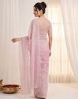 Pink Crush Organza Silk Saree with Embroidery Stripe Pattern