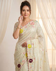 Pista Green Premium Tissue Silk Saree with Multi Threadwork