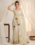 Pista Green Premium Tissue Silk Saree with Multi Threadwork