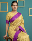 Cream & Purple Handloom Traditional Yeola Paithani Silk Saree