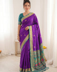 Purple Traditional Soft Silk Saree with Floral & Peacock Pattern Saree