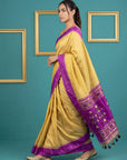 Cream & Purple Handloom Traditional Yeola Paithani Silk Saree