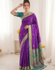 Purple Traditional Soft Silk Saree with Floral & Peacock Pattern Saree