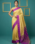 Cream & Purple Handloom Traditional Yeola Paithani Silk Saree