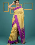 Cream & Purple Handloom Traditional Yeola Paithani Silk Saree