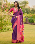 Purple (Red Tone) Soft Ikkal Silk Zari Woven Kolam Pattern Saree with Paithani Pallu