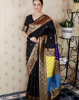 Black Premium Silk with Zari Work & Rangoli Pallu