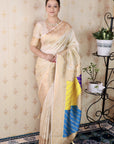 Cream Premium Silk with Zari Work & Rangoli Pallu