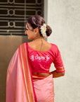 Light Pink Vitthal Rukmini Contrast Paithani Silk Zari Woven Saree