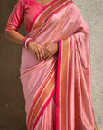 Light Pink Vitthal Rukmini Contrast Paithani Silk Zari Woven Saree