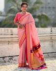Light Pink Vitthal Rukmini Contrast Paithani Silk Zari Woven Saree