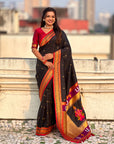 Black Vitthal Rukmini Contrast Paithani Silk Zari Woven Saree