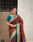Coffee Vitthal Rukmini Contrast Paithani Silk Zari Woven Saree