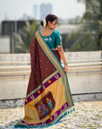 Coffee Vitthal Rukmini Contrast Paithani Silk Zari Woven Saree