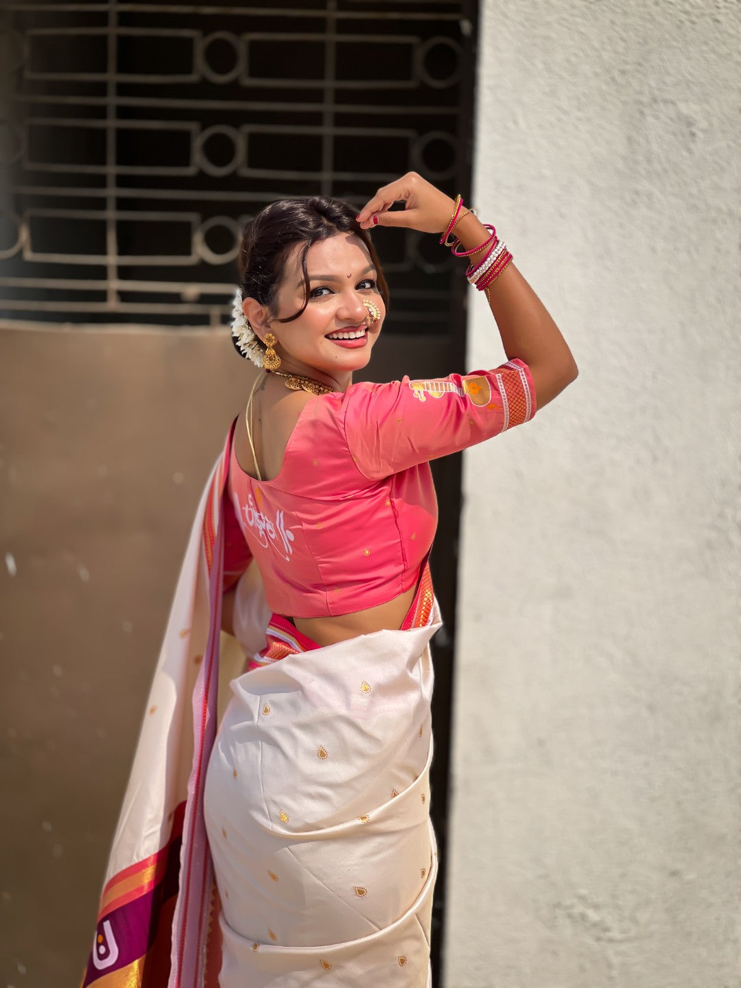 Cream Vitthal Rukmini Contrast Paithani Silk Zari Woven Saree
