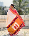 Cream Vitthal Rukmini Contrast Paithani Silk Zari Woven Saree