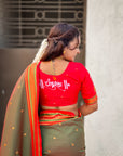Mehendi Green(Red Tone) Vitthal Rukmini Contrast Paithani Silk Zari Woven Saree
