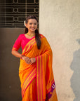 Orange Vitthal Rukmini Contrast Paithani Silk Zari Woven Saree