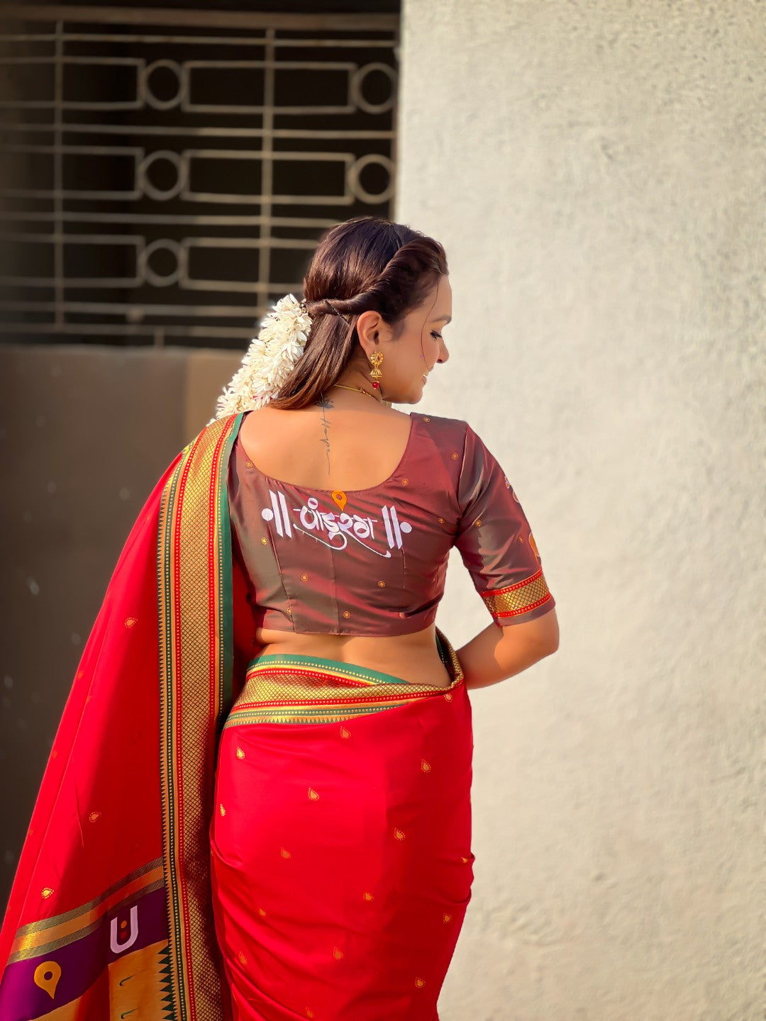 Red Vitthal Rukmini Contrast Paithani Silk Zari Woven Saree