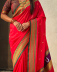 Red Vitthal Rukmini Contrast Paithani Silk Zari Woven Saree