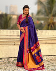Violet Vitthal Rukmini Contrast Paithani Silk Zari Woven Saree