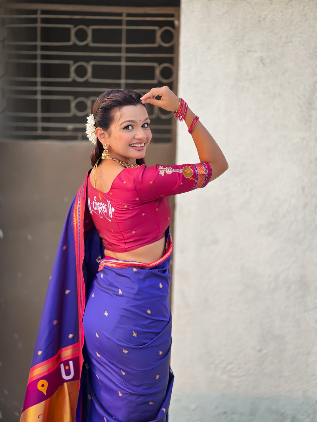 Violet Vitthal Rukmini Contrast Paithani Silk Zari Woven Saree